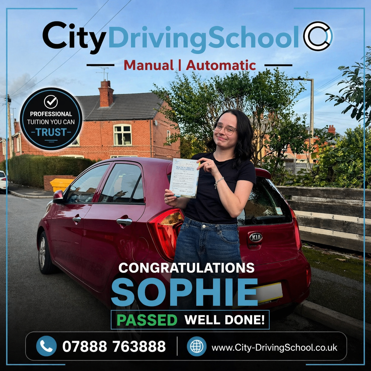 Sophie passed with City Driving School