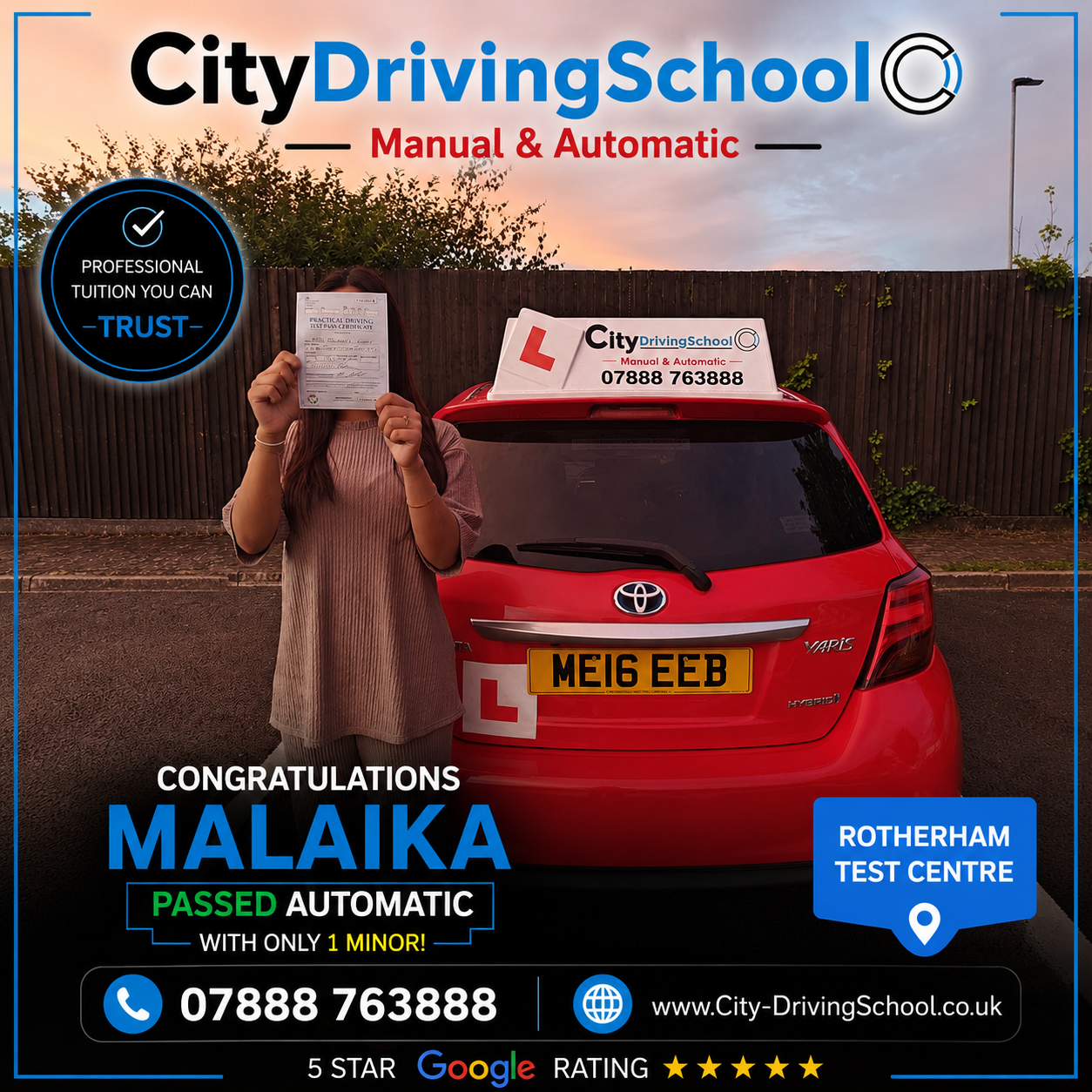 Malaika passed with City Driving School