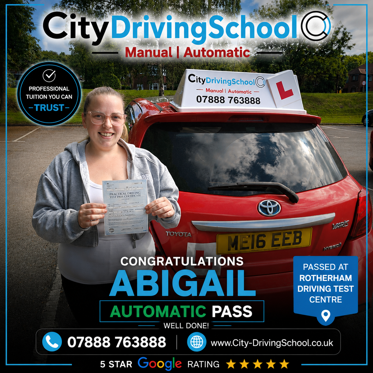 Abigail passed her driving test with City Driving School