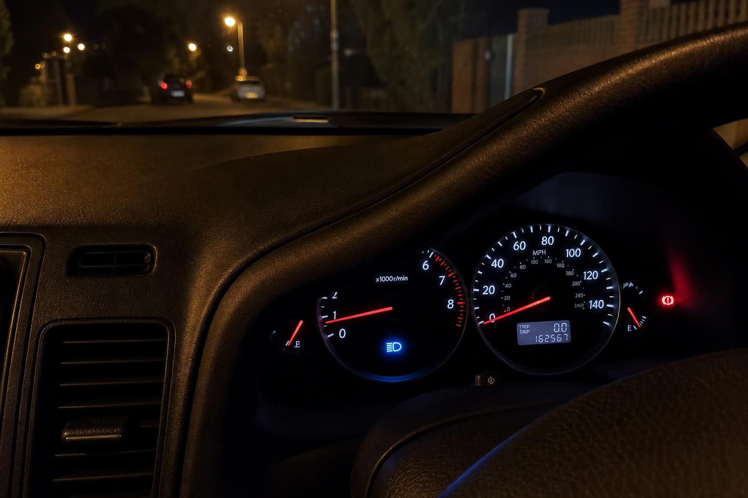 Main beam dashboard indicator illuminated